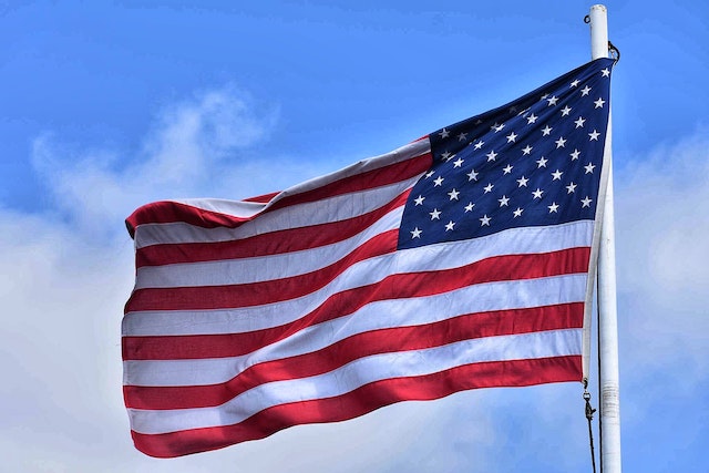 American flag waving in wind